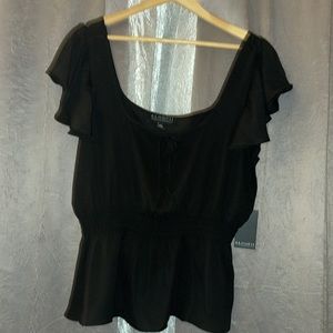 Black Flutter Sleeve Peplum Blouse